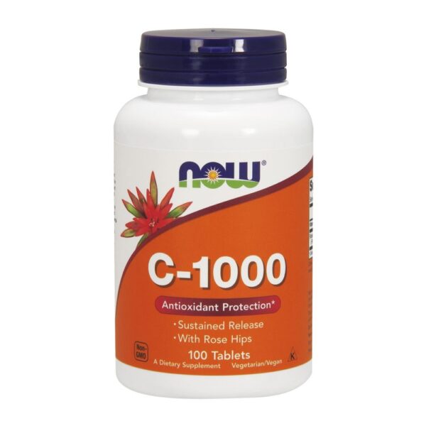 Vitamina C 1000 Sustained Release 100 Tablets com Rose Hips NOW Foods