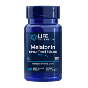 Melatonin, 6 Hour Timed Release, 750 mcg, 60 Vegetarian Tablets Life Extension