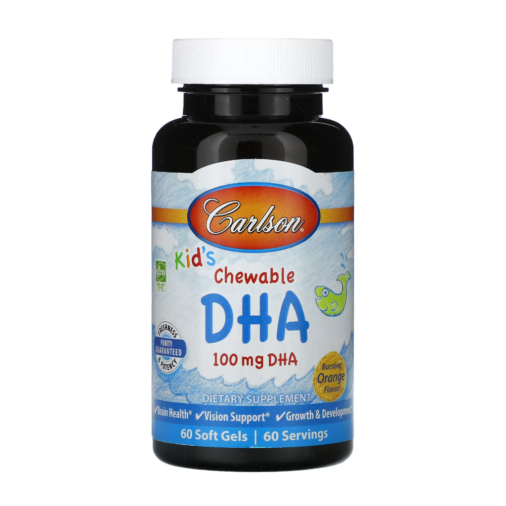 Carlson, Kid's Chewable DHA, Bursting Orange, 100 mg, 60 Soft Gels