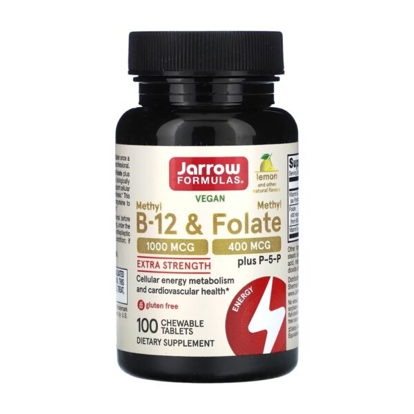 Vegan Methyl B-12 & Methyl Folate, Extra Strength, Lemon, 100 Chewable Tablets Jarrow Formulas